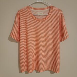 Lou And Grey Striped Top Size Large L Pink White‎ Beachy Blouse Short Sleeve